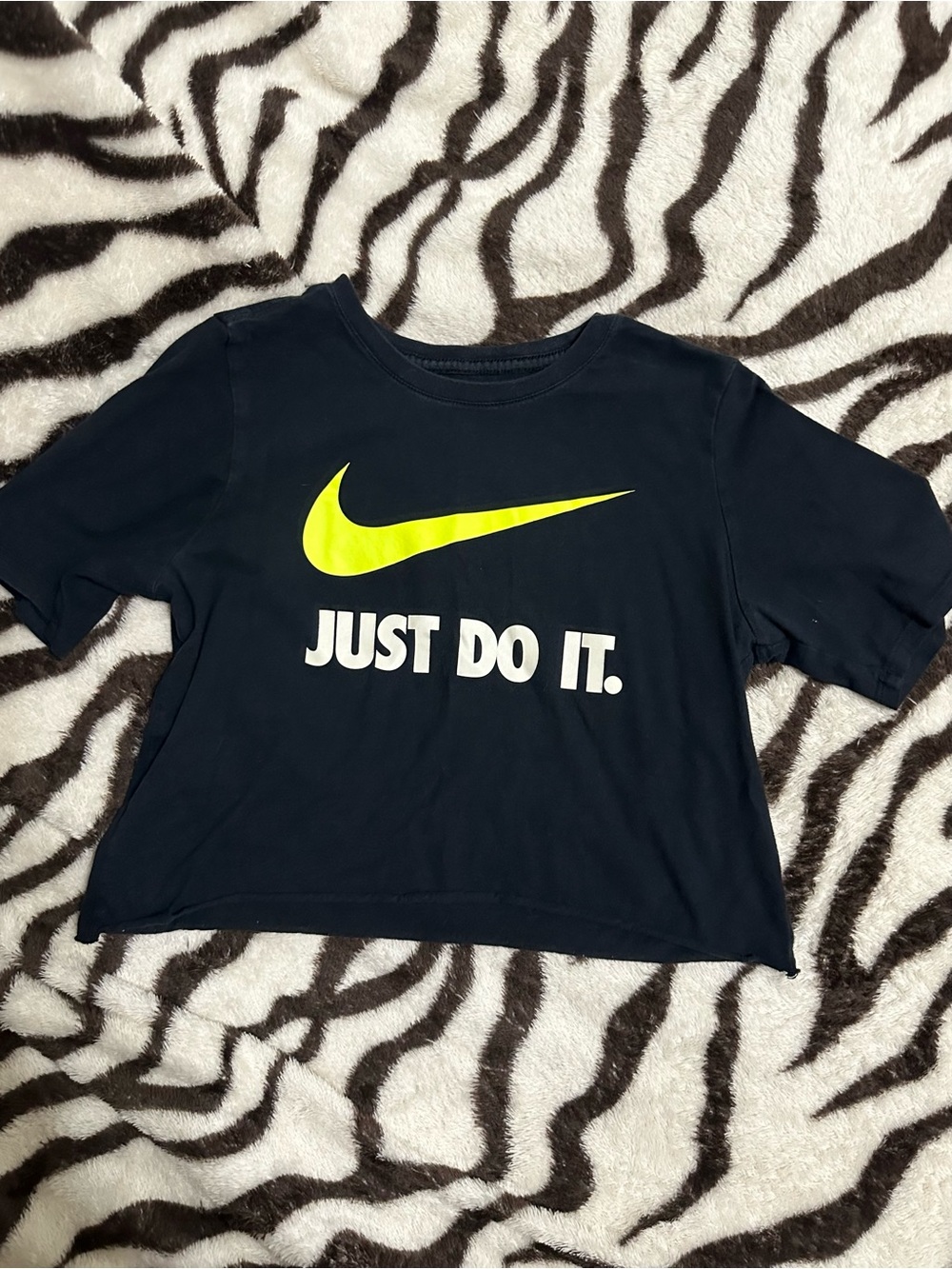 Nike Black Crop Top with Neon Yellow Swoosh